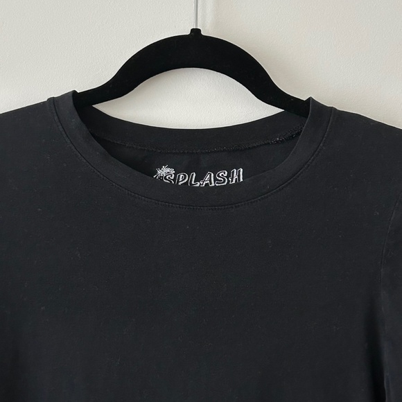 Splash Cotton Black Crewneck Tee Long Sleeve Top - Picture 5 of 16